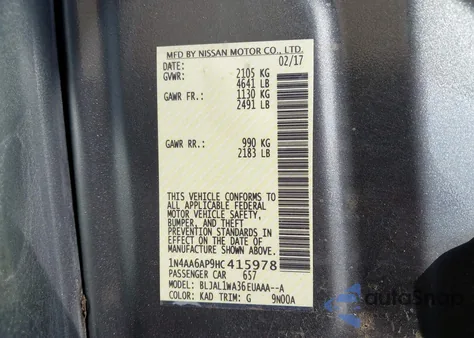 2017 Nissan Maxima 3.5 Sr from USA, damaged, VIN 1N4AA6AP9HC415978